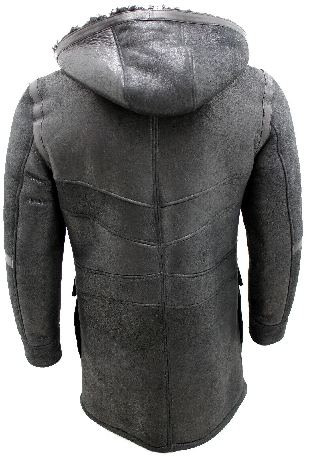 Mens Winter Sheepskin Leather Hooded Duffle Coat-Montpellier