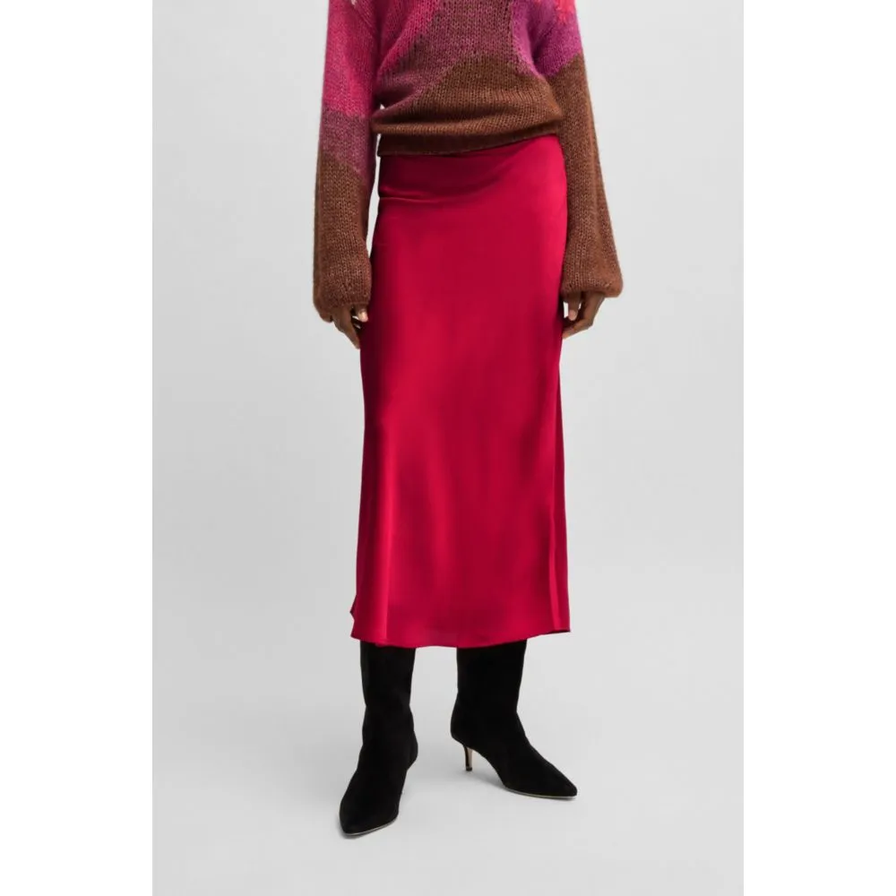 Midi-length skirt in hammered satin