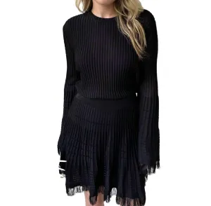 Miley Fringe Long Sleeve Top In Black