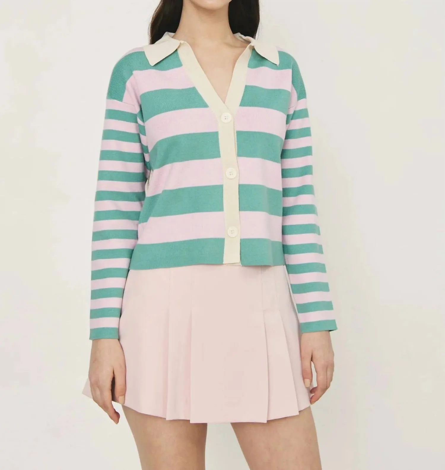 Mondrian Cardigan In Striped Lilac
