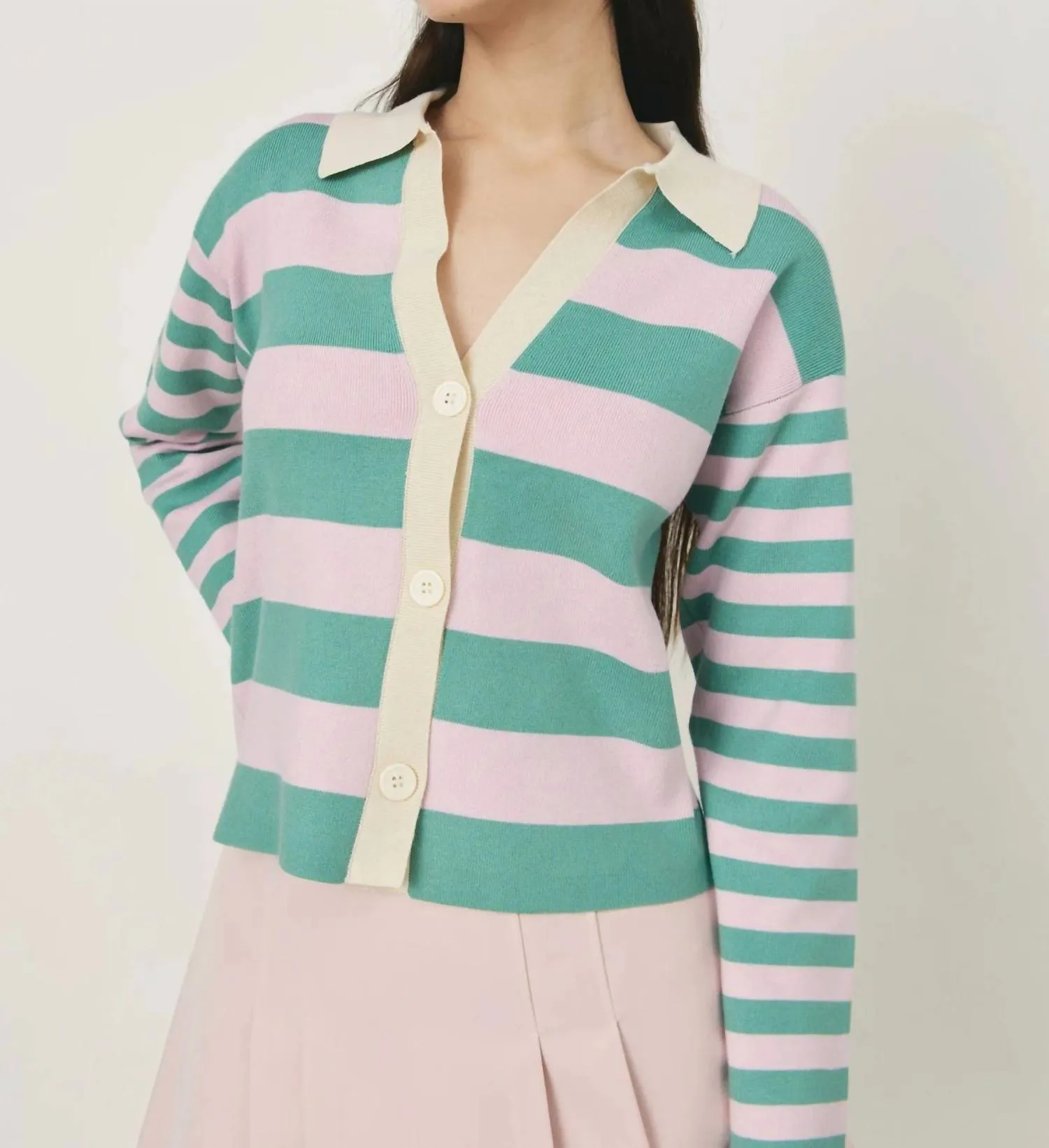 Mondrian Cardigan In Striped Lilac