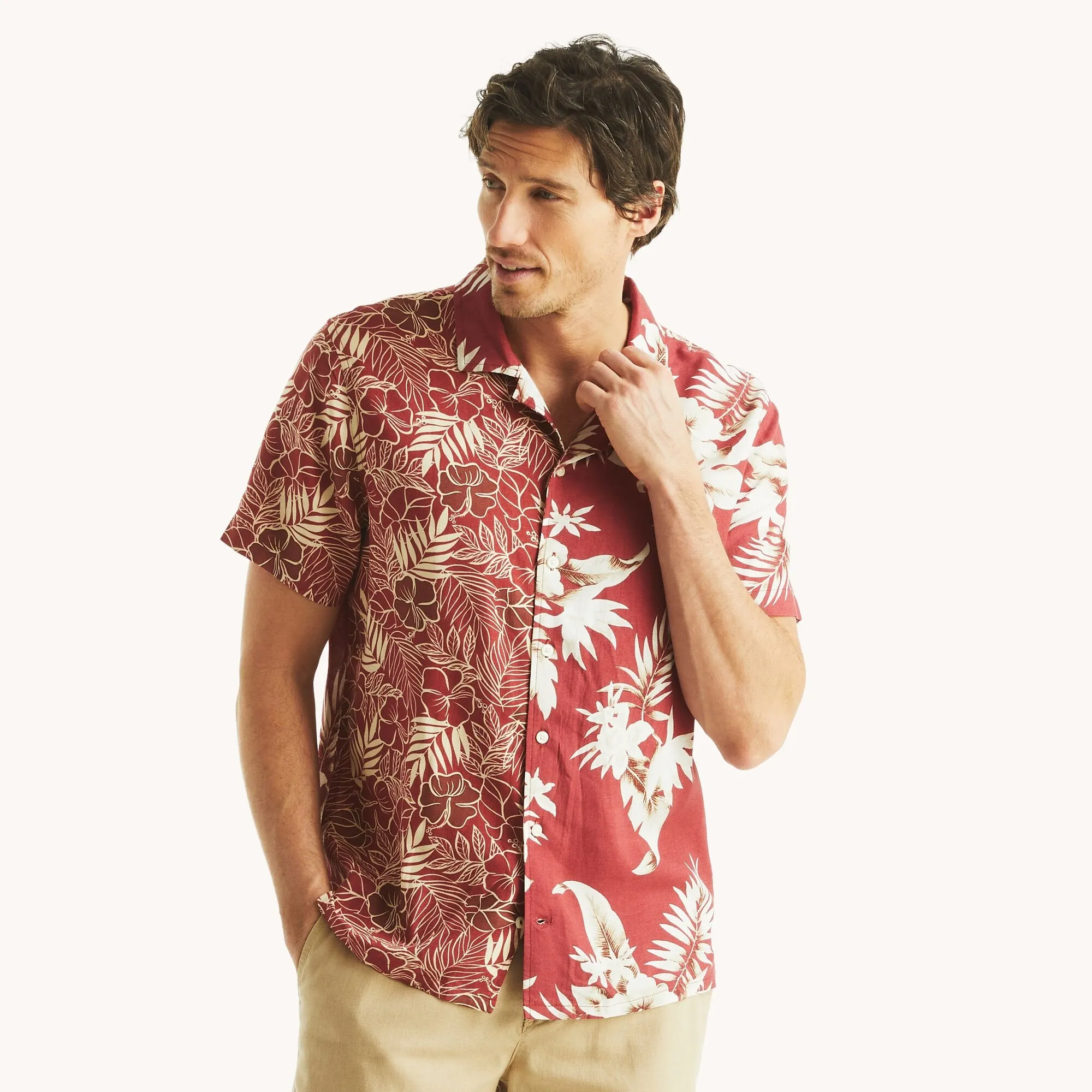 Nautica Mens Printed Short-Sleeve Camp Shirt