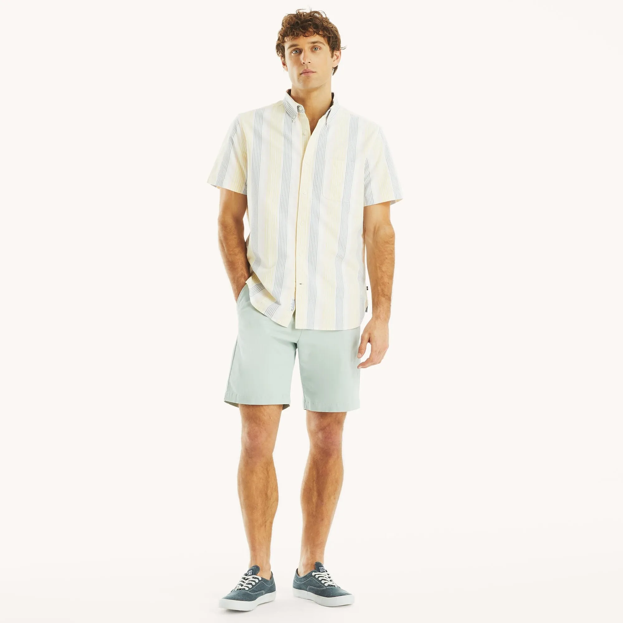 Nautica Mens Striped Oxford Short-Sleeve Shirt