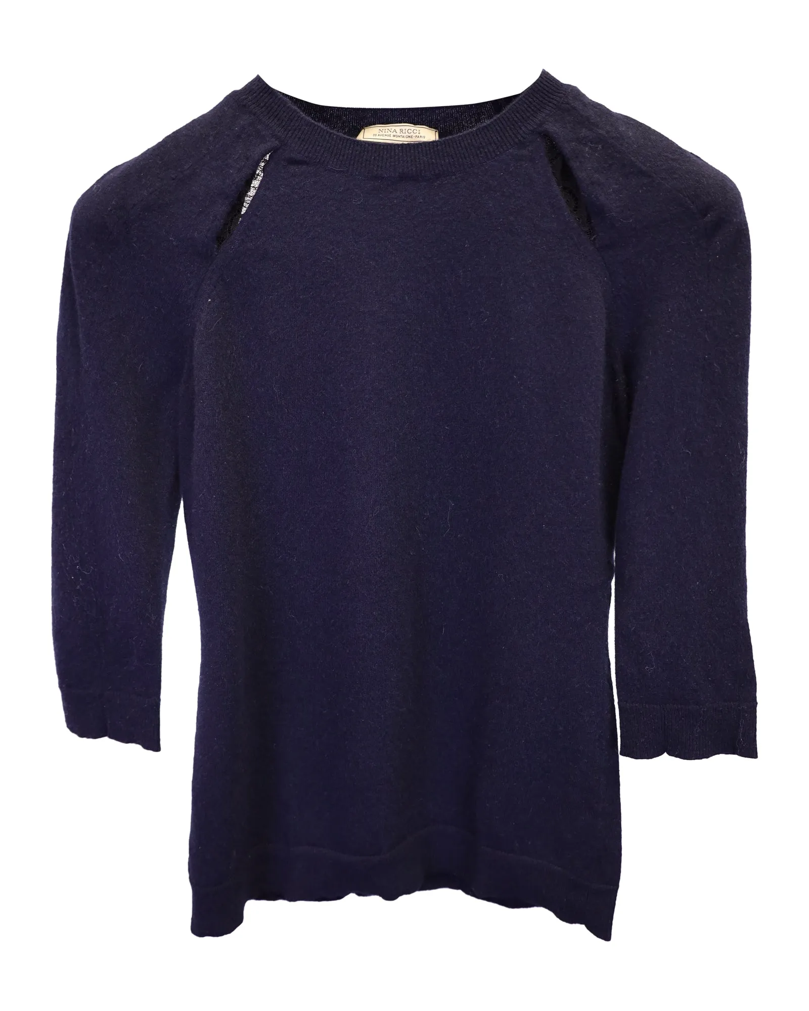 Nina Ricci Knit Cutout Sweater in Navy Blue Cashmere