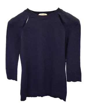 Nina Ricci Knit Cutout Sweater in Navy Blue Cashmere