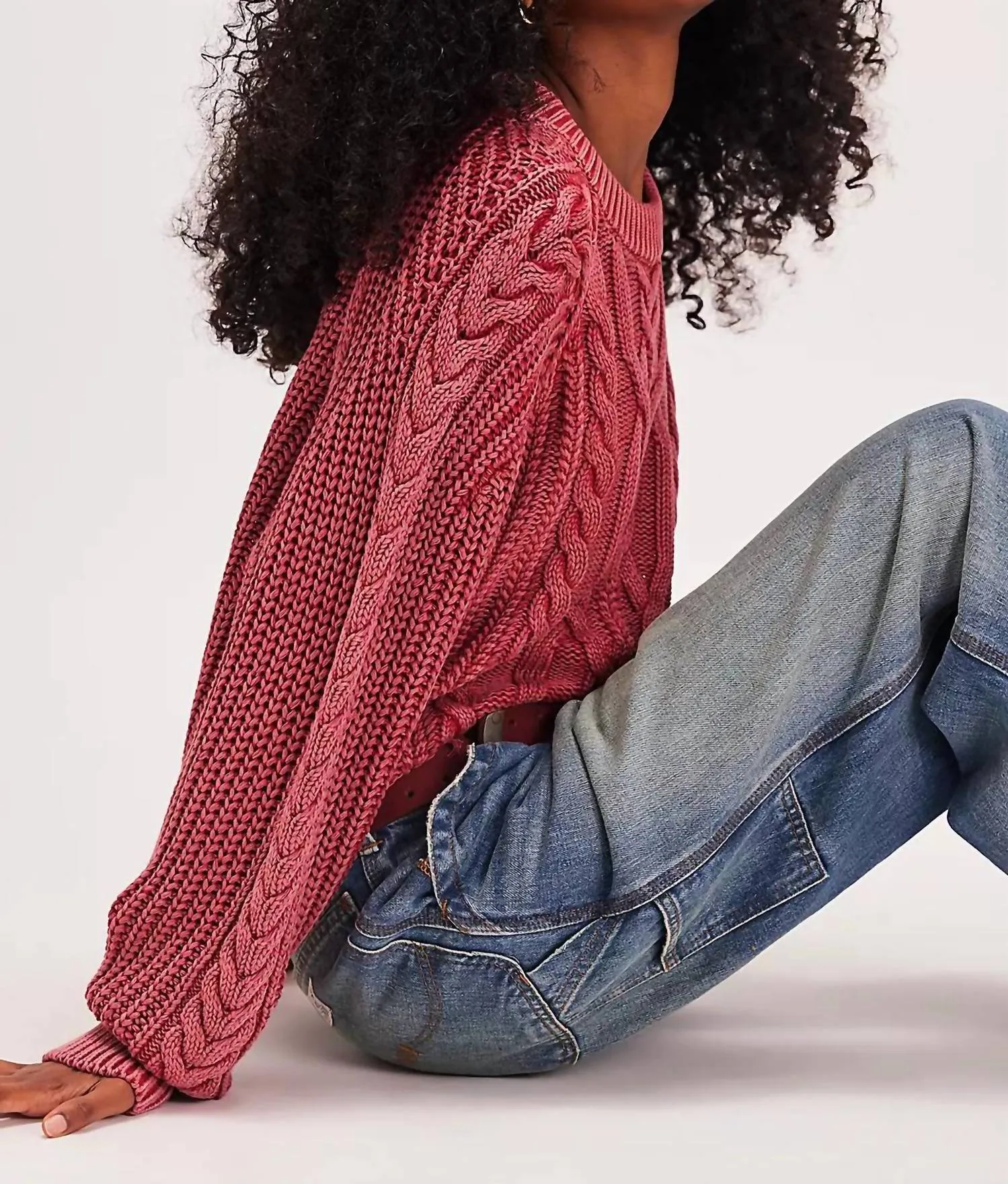 Oversized Frankie Cable Sweater In Cherry