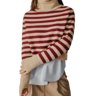 Penny Striped Turtleneck Sweater In Bordeaux