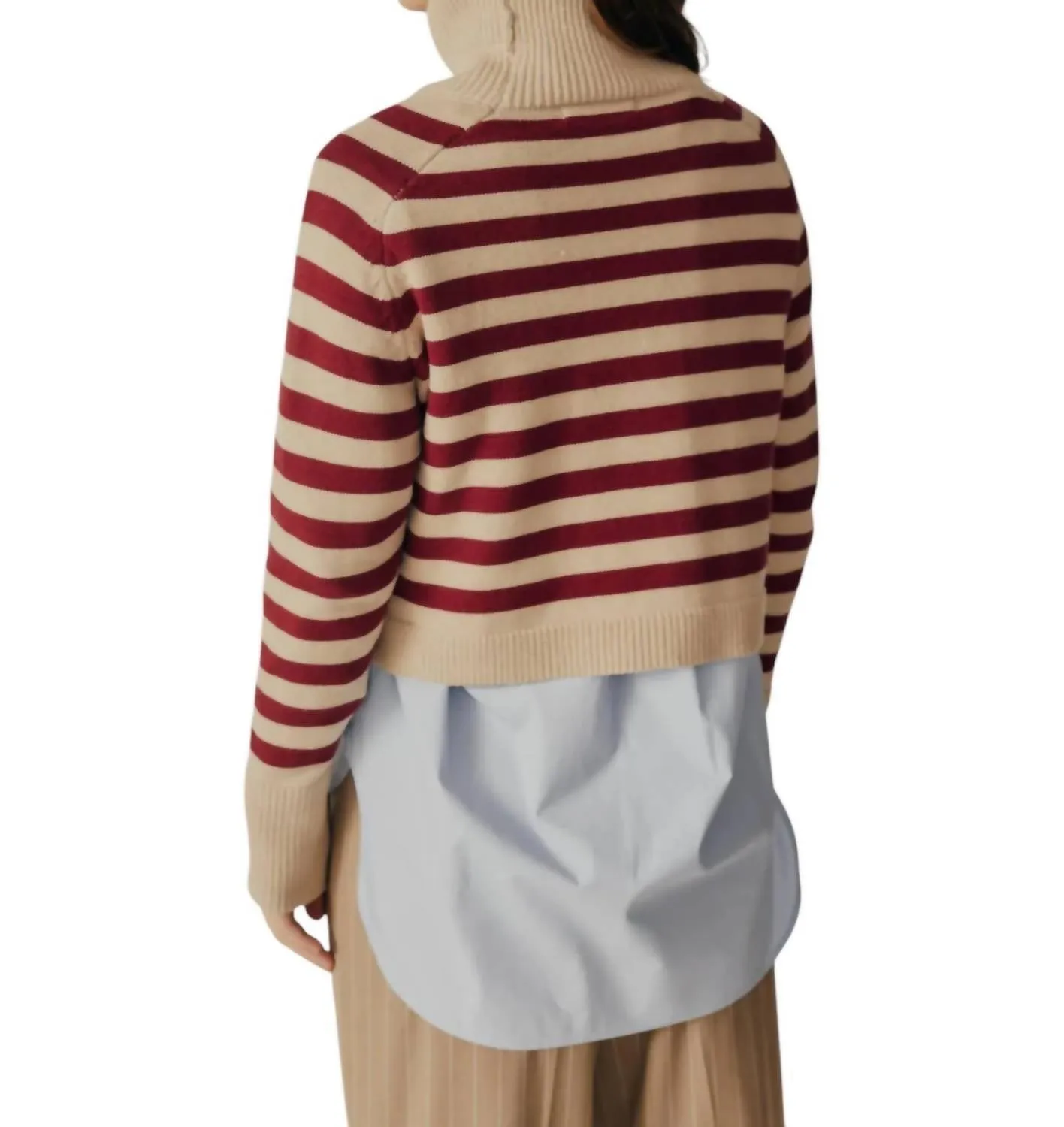 Penny Striped Turtleneck Sweater In Bordeaux