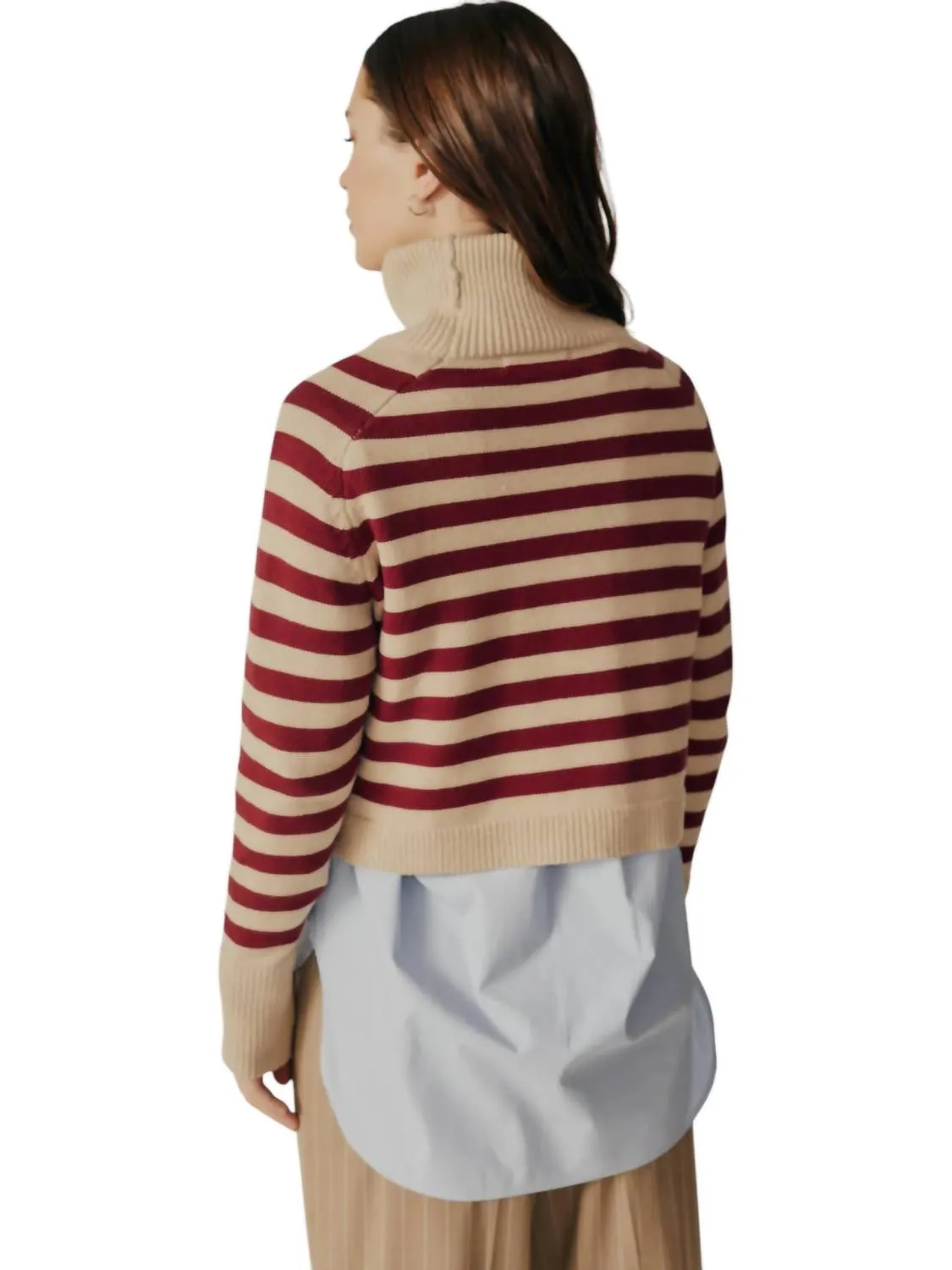 Penny Striped Turtleneck Sweater In Bordeaux