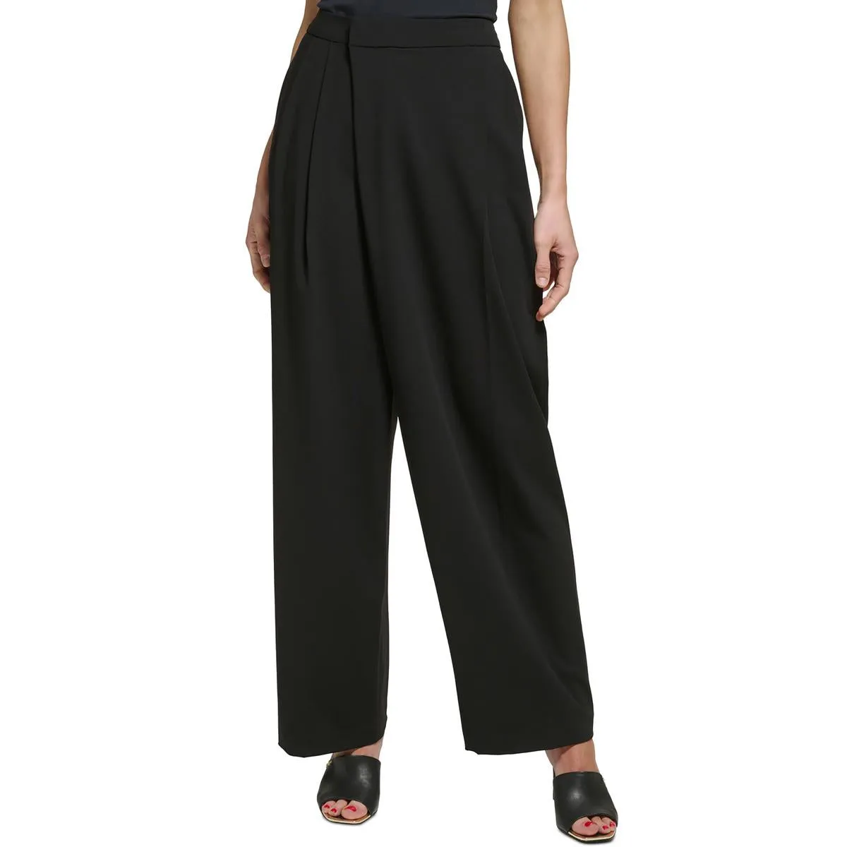 Petites Womens High-Rise Draped Wide Leg Pants