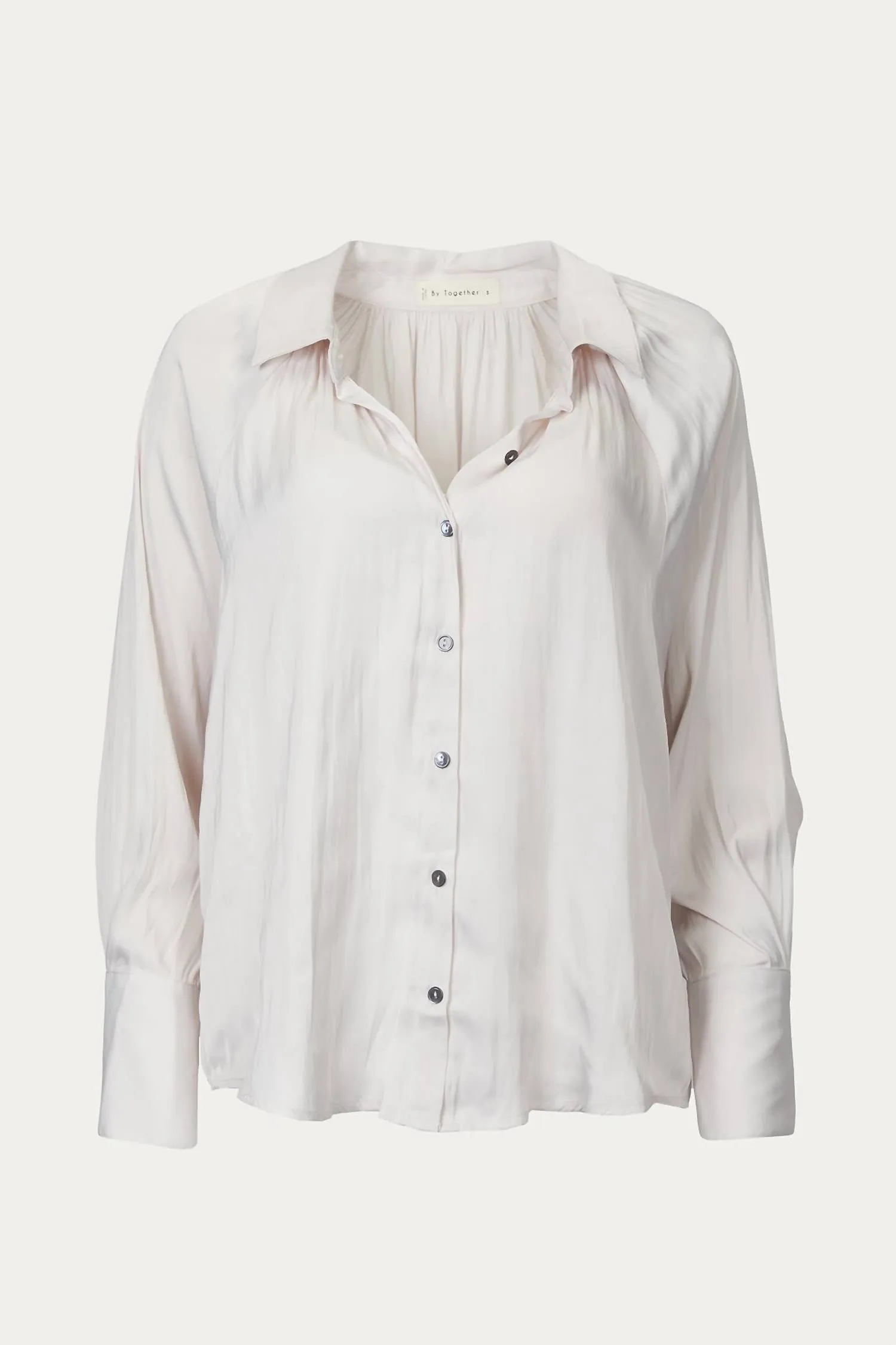 Pleated Button-Down Satin Shirt In Pearl