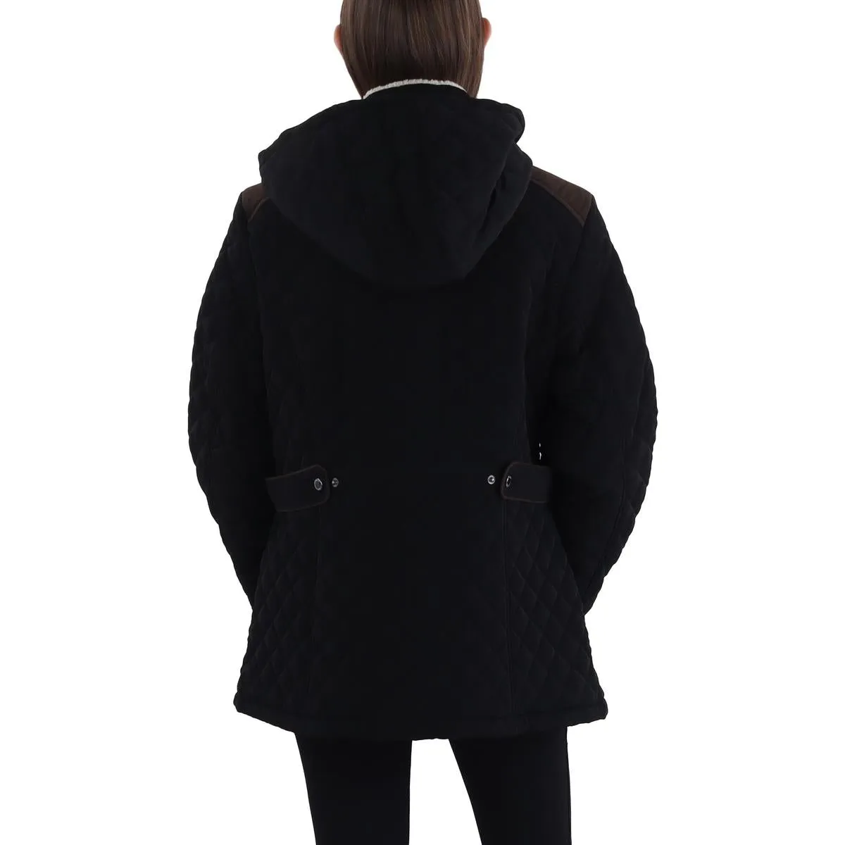 Plus Womens Faux Fur Hooded Quilted Coat
