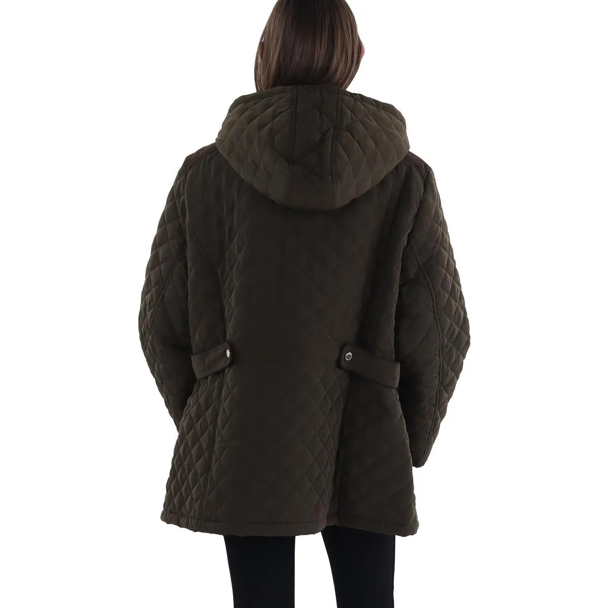 Plus Womens Faux Fur Hooded Quilted Coat