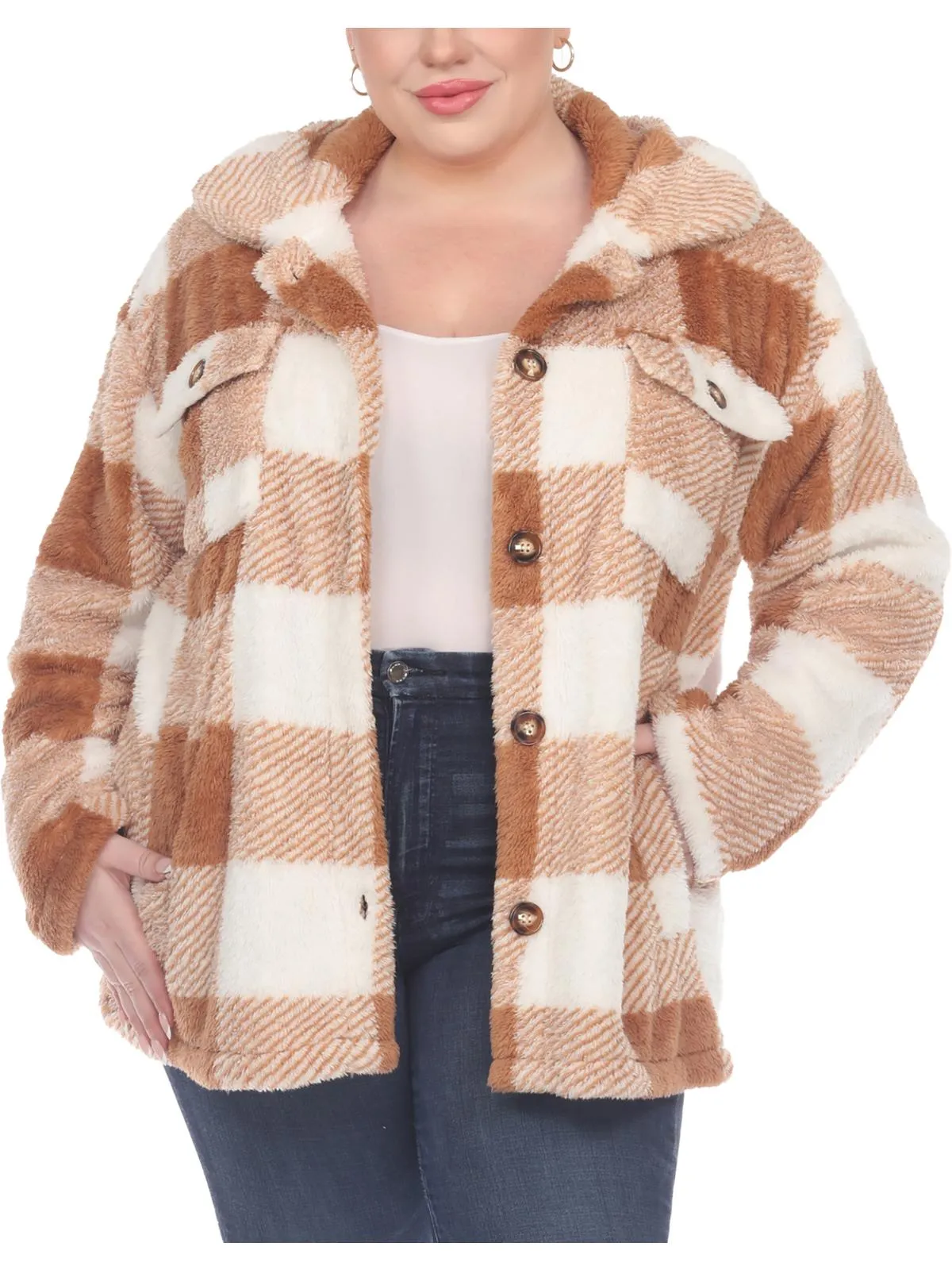 Plus Womens Faux Fur Plaid Faux Fur Coat