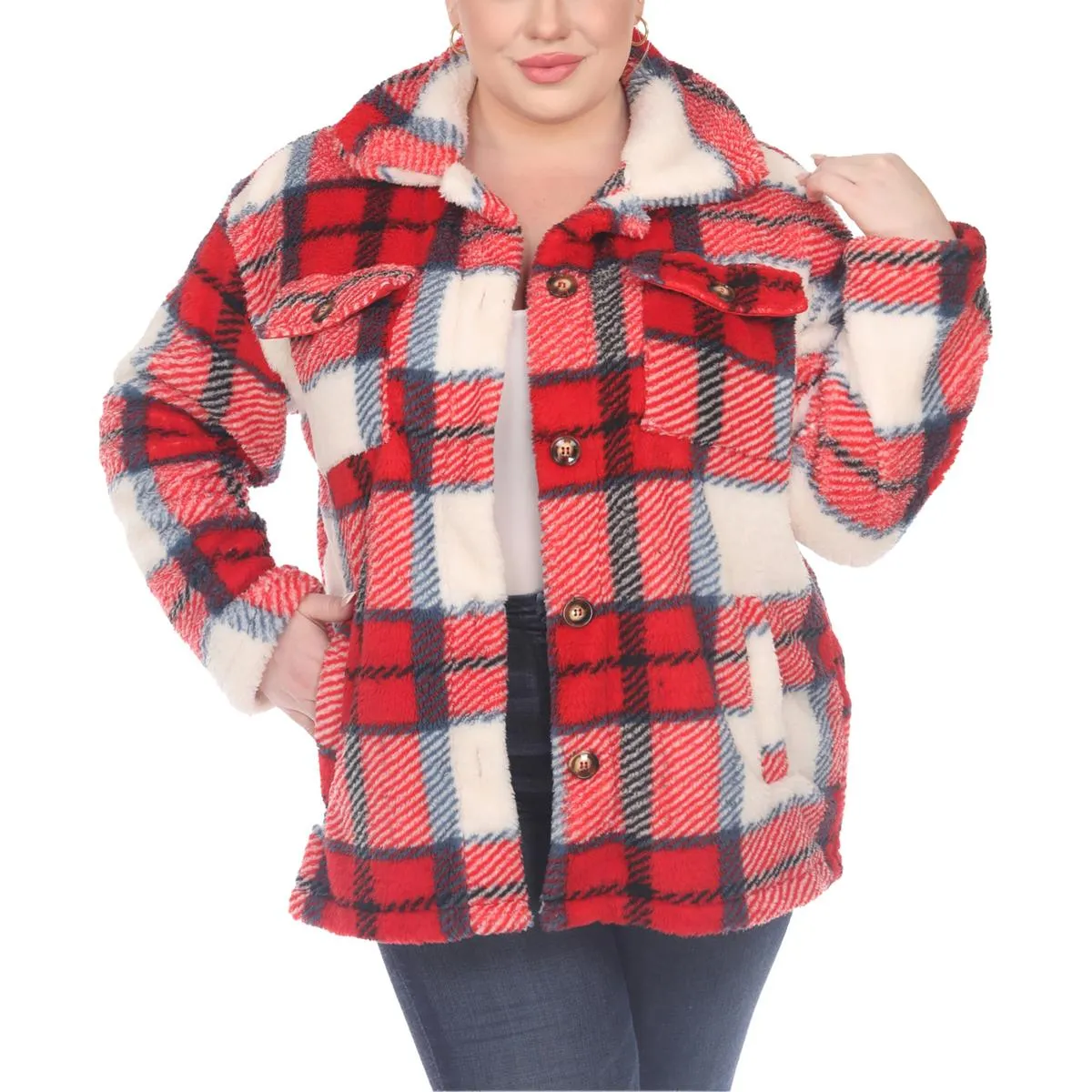 Plus Womens Faux Fur Plaid Faux Fur Coat