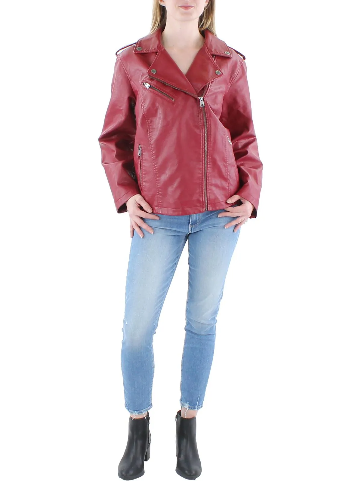 Plus Womens Faux Leather Moto Leather Jacket