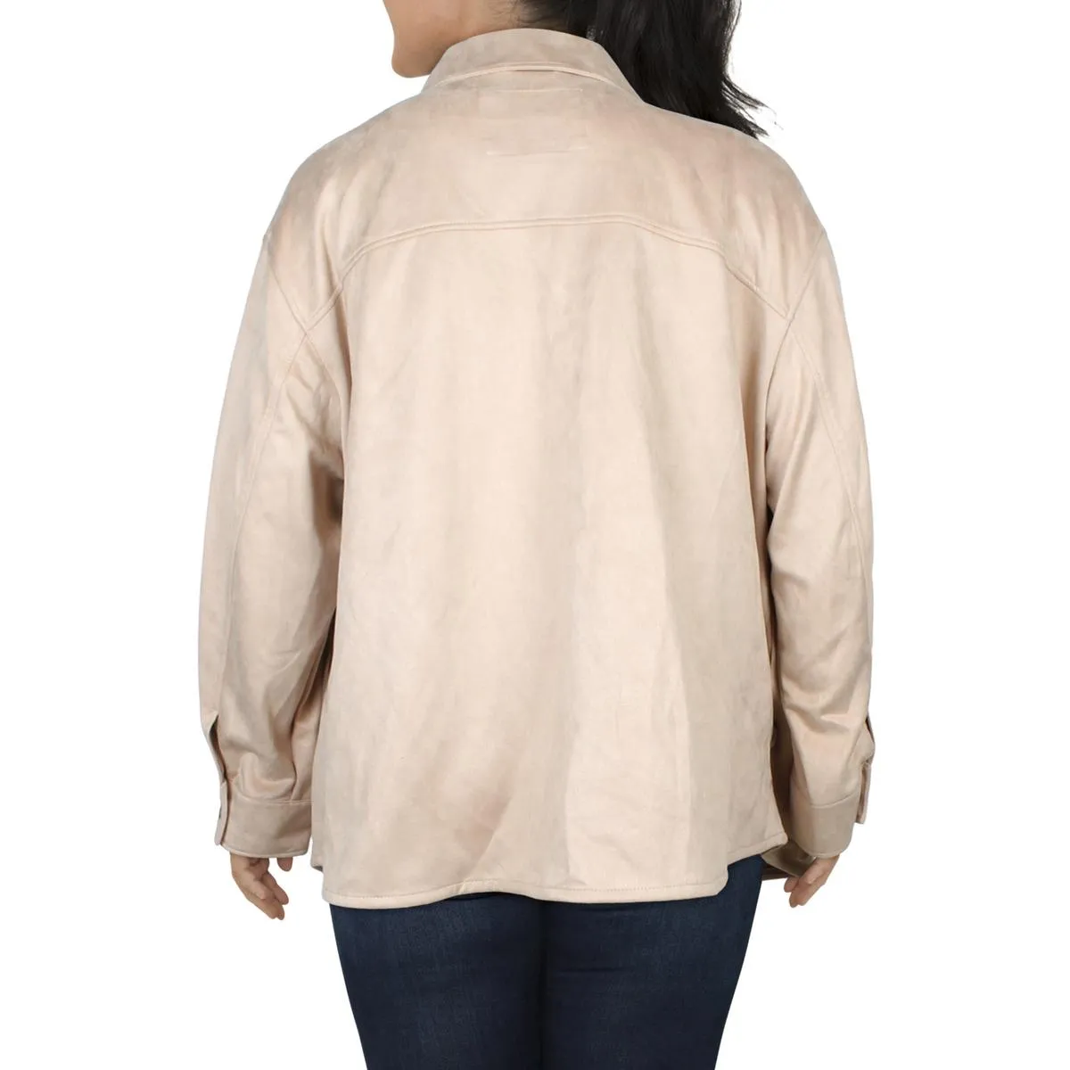 Plus Womens Faux Suede Collared Shirt Jacket
