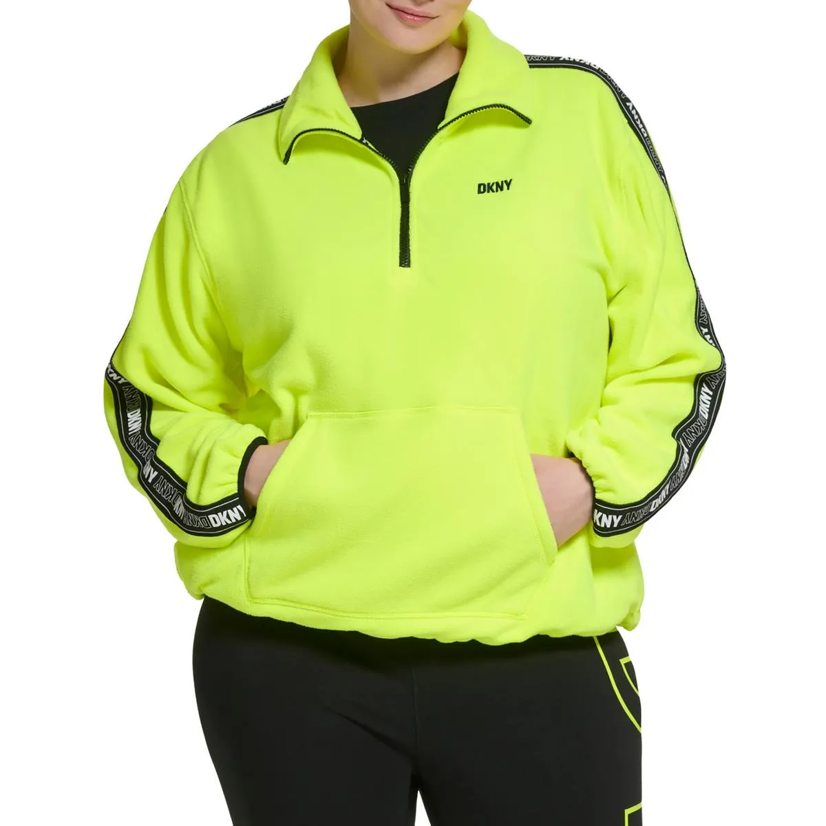 Plus Womens Fleece Mock Neck 3/4 Zip Pullover