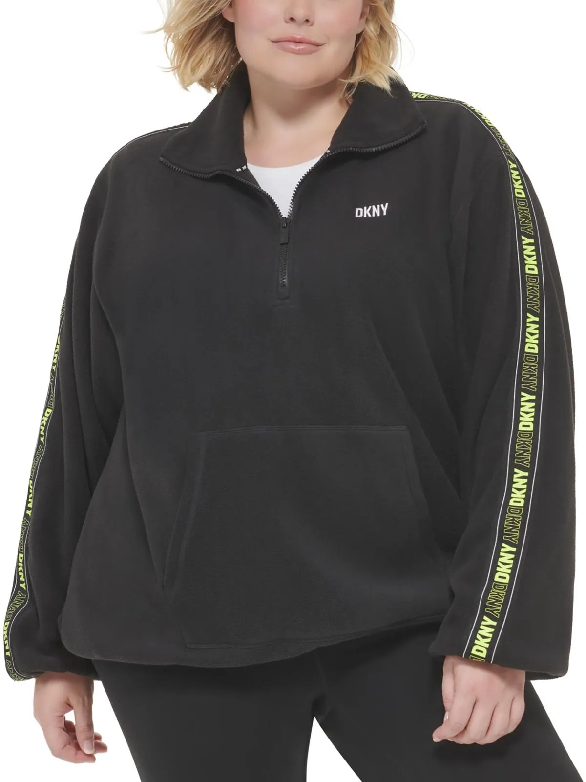 Plus Womens Fleece Mock Neck 3/4 Zip Pullover