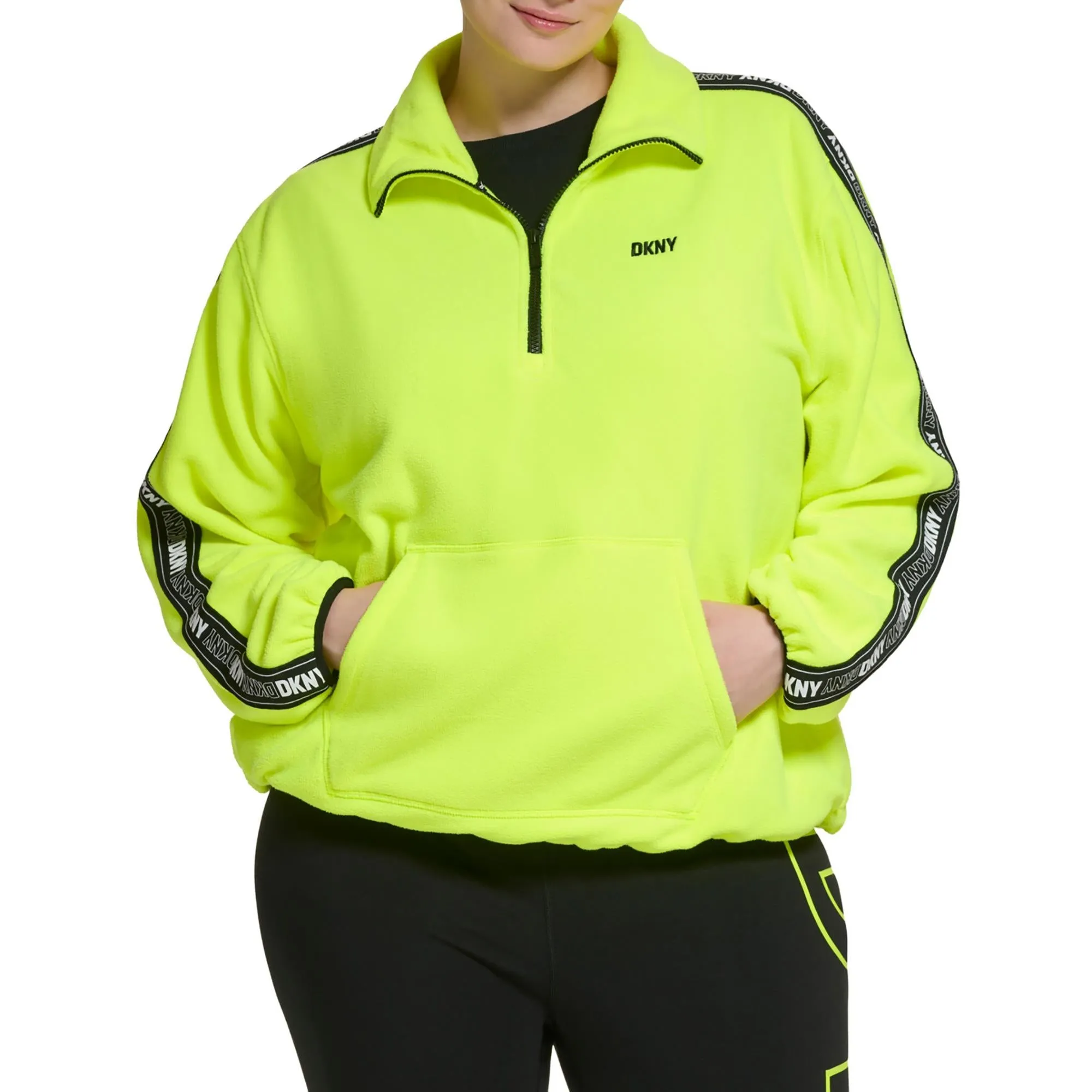 Plus Womens Fleece Mock Neck 3/4 Zip Pullover