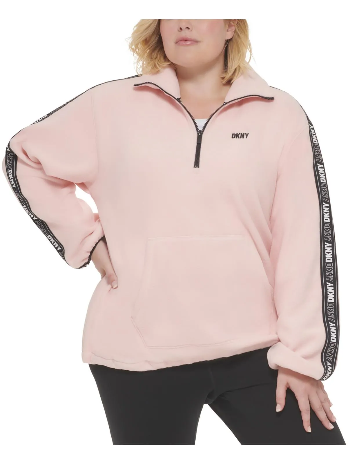 Plus Womens Fleece Mock Neck 3/4 Zip Pullover