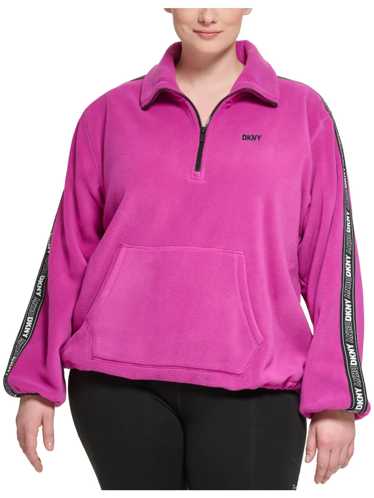 Plus Womens Fleece Mock Neck 3/4 Zip Pullover