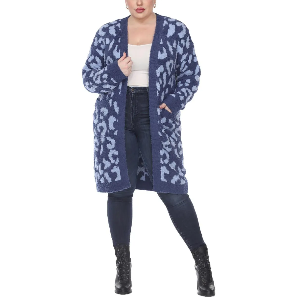Plus Womens Knit Leopard Cardigan Sweater