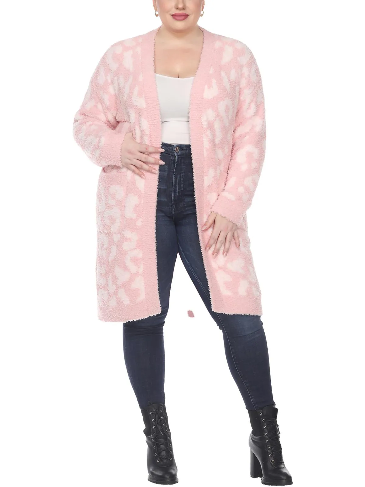 Plus Womens Knit Leopard Cardigan Sweater