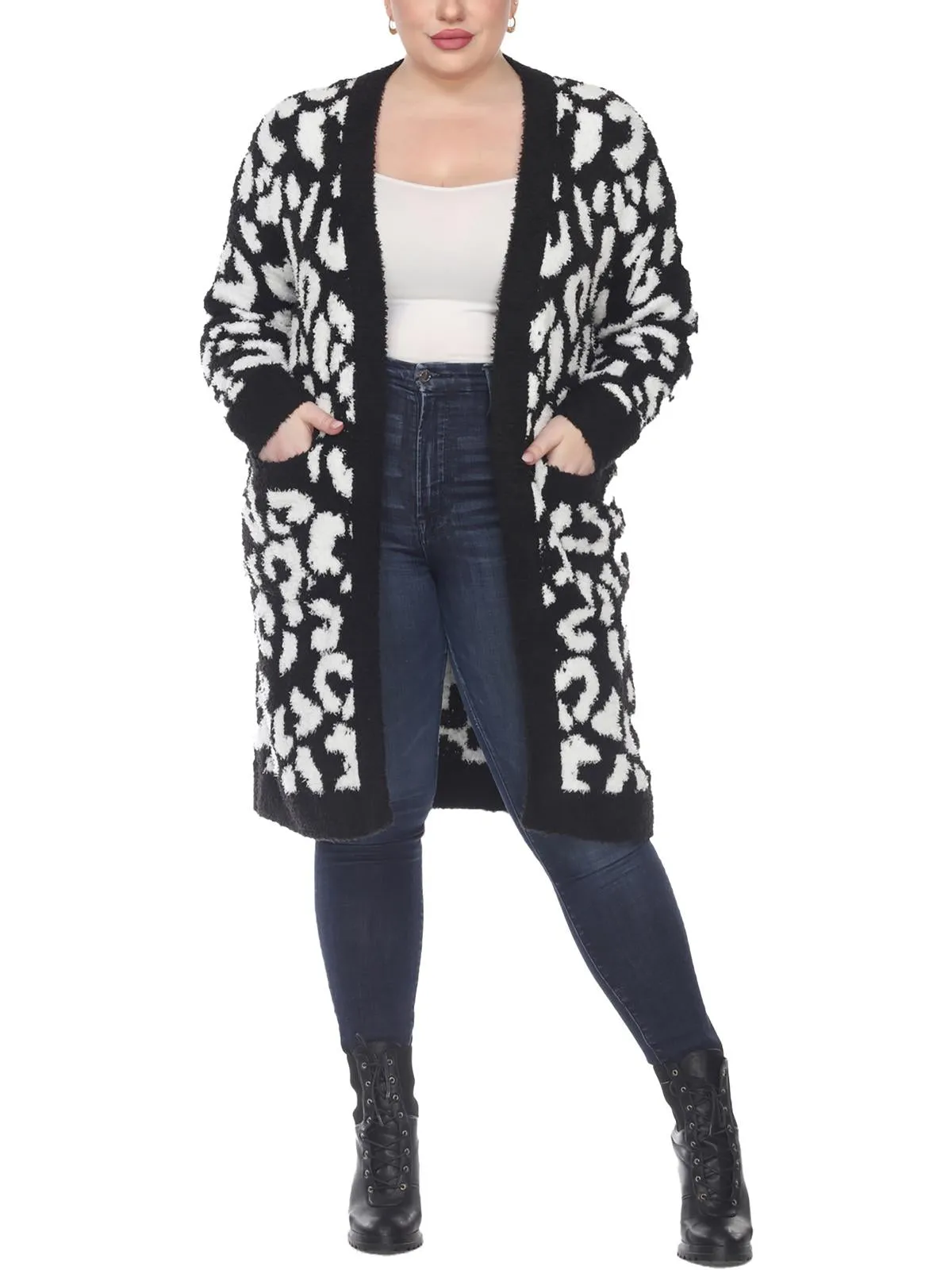 Plus Womens Knit Leopard Cardigan Sweater