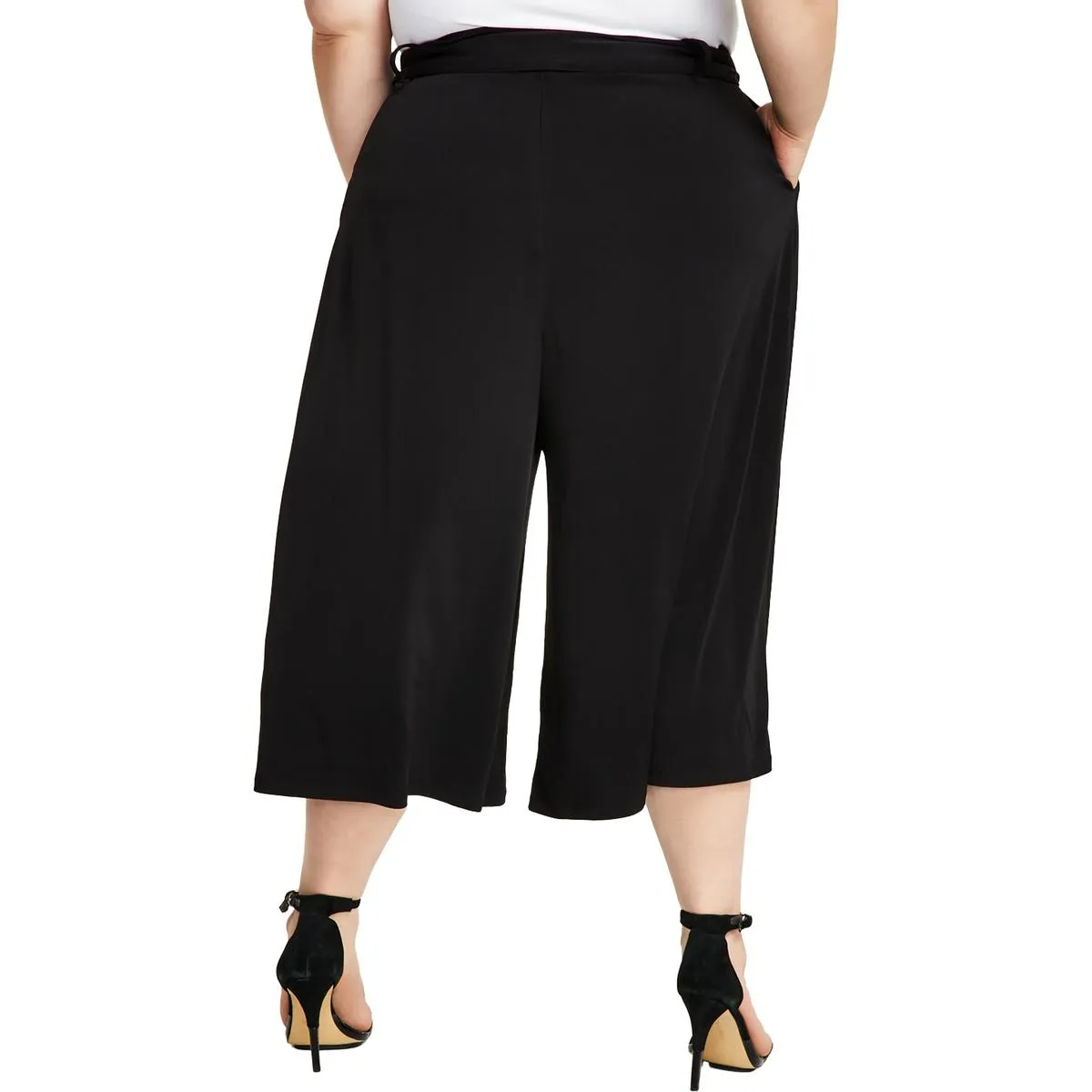 Plus Womens Pleated Cropped Wide Leg Pants