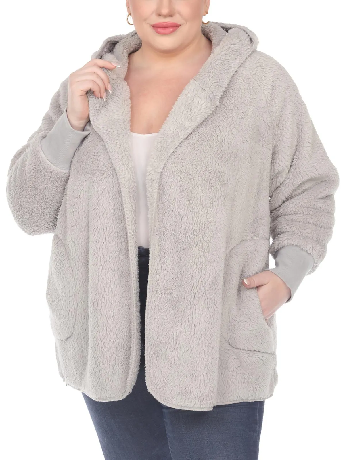 Plus Womens Plush Long Sleeves Fleece Jacket