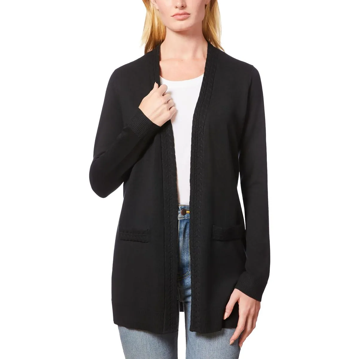 Plus Womens Pocket Knit Cardigan Sweater