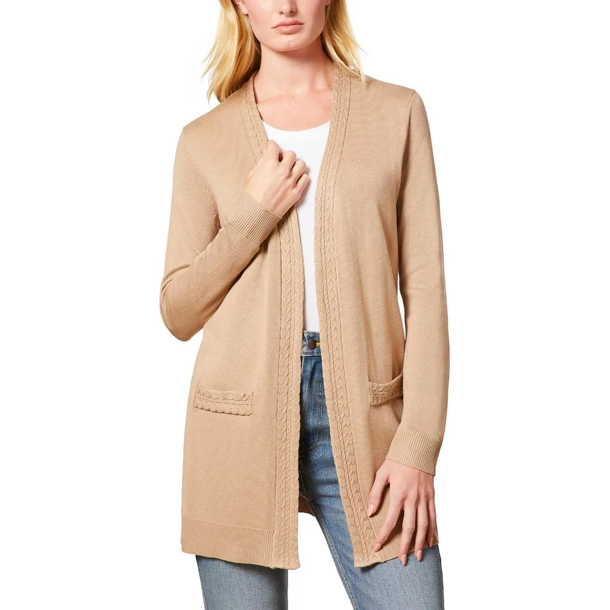 Plus Womens Pocket Knit Cardigan Sweater