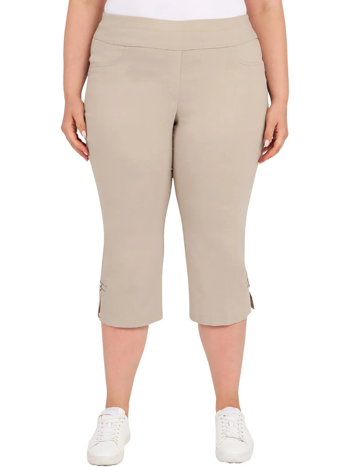 Plus Womens Pull On Stretch Capri Pants