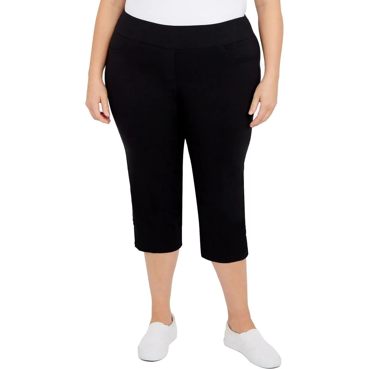 Plus Womens Pull On Stretch Capri Pants