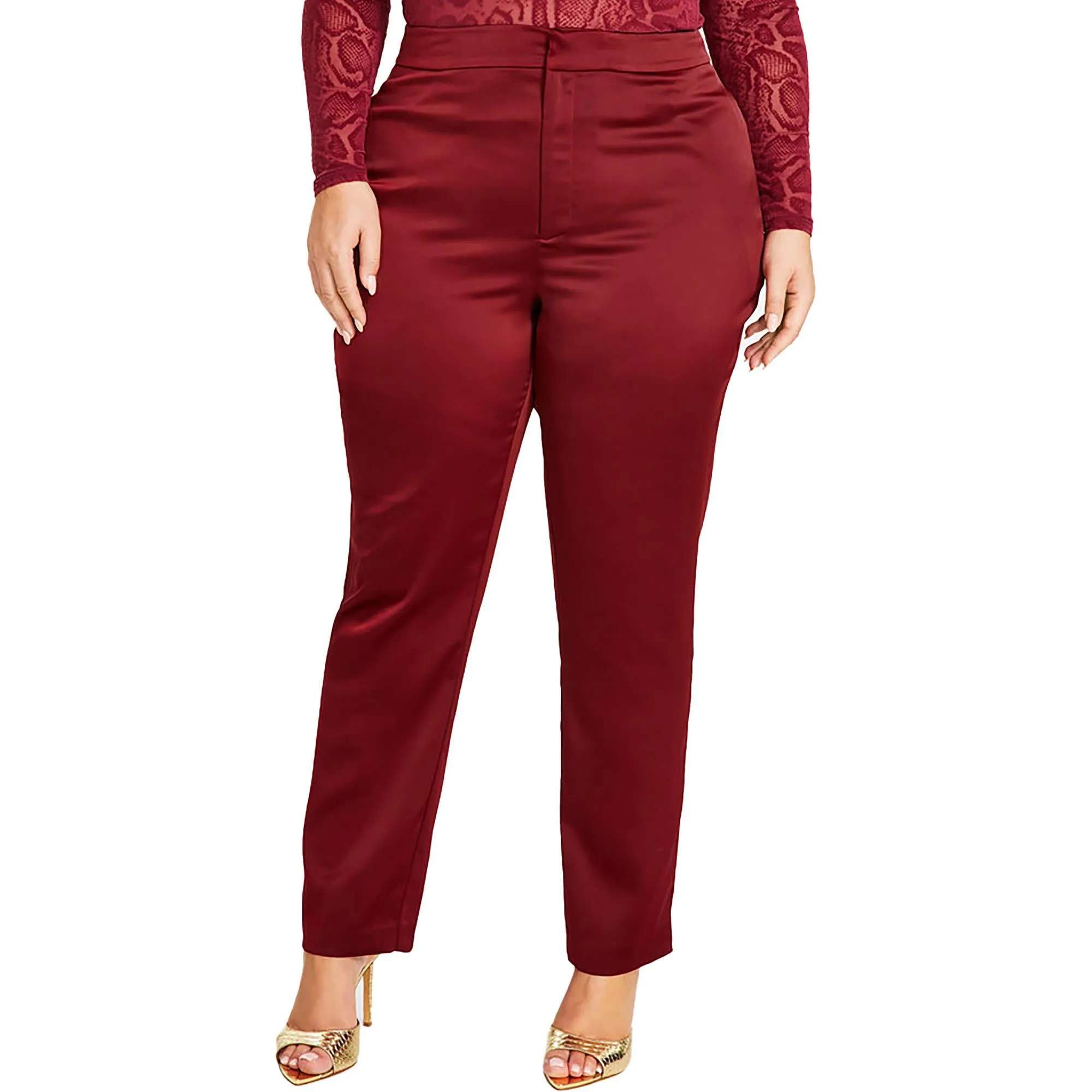 Plus Womens Satin High Rise Straight Leg Pants