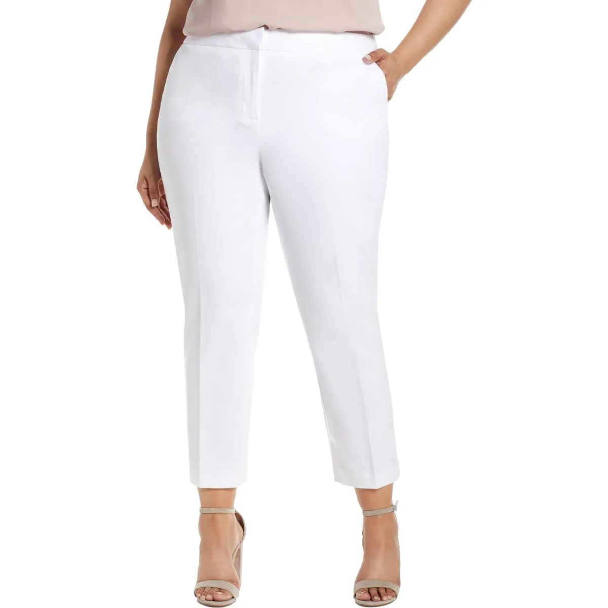 Plus Womens Twill Cropped Straight Leg Pants