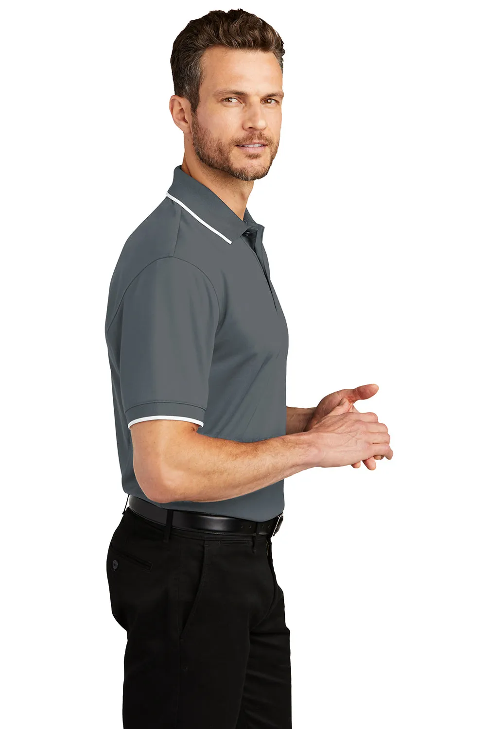 Port Authority Mens Dry Zone Moisture Wicking Short Sleeve Polo Shirt - Graphite Grey/White
