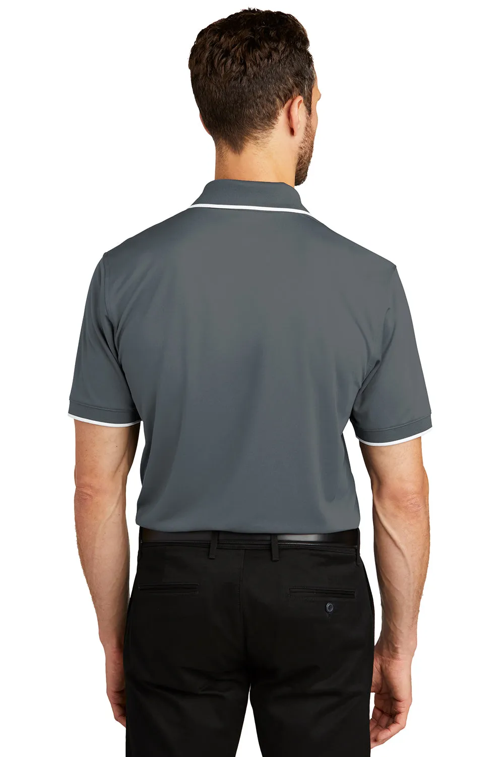 Port Authority Mens Dry Zone Moisture Wicking Short Sleeve Polo Shirt - Graphite Grey/White