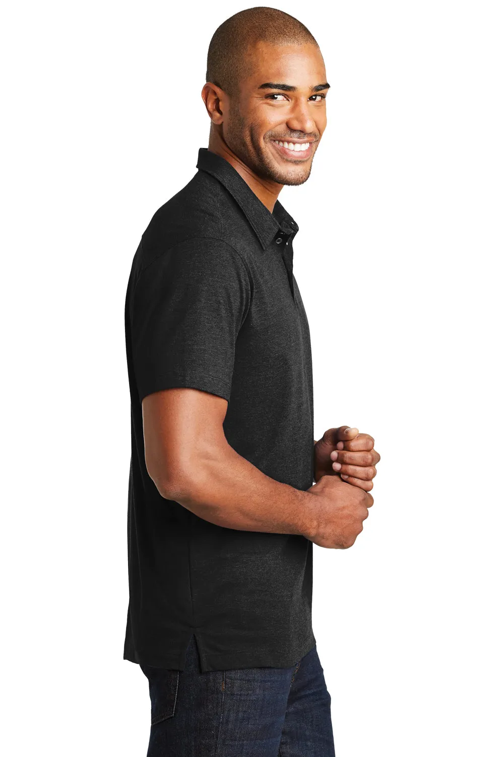 Port Authority Mens Meridian Short Sleeve Polo Shirt - Black - Closeout