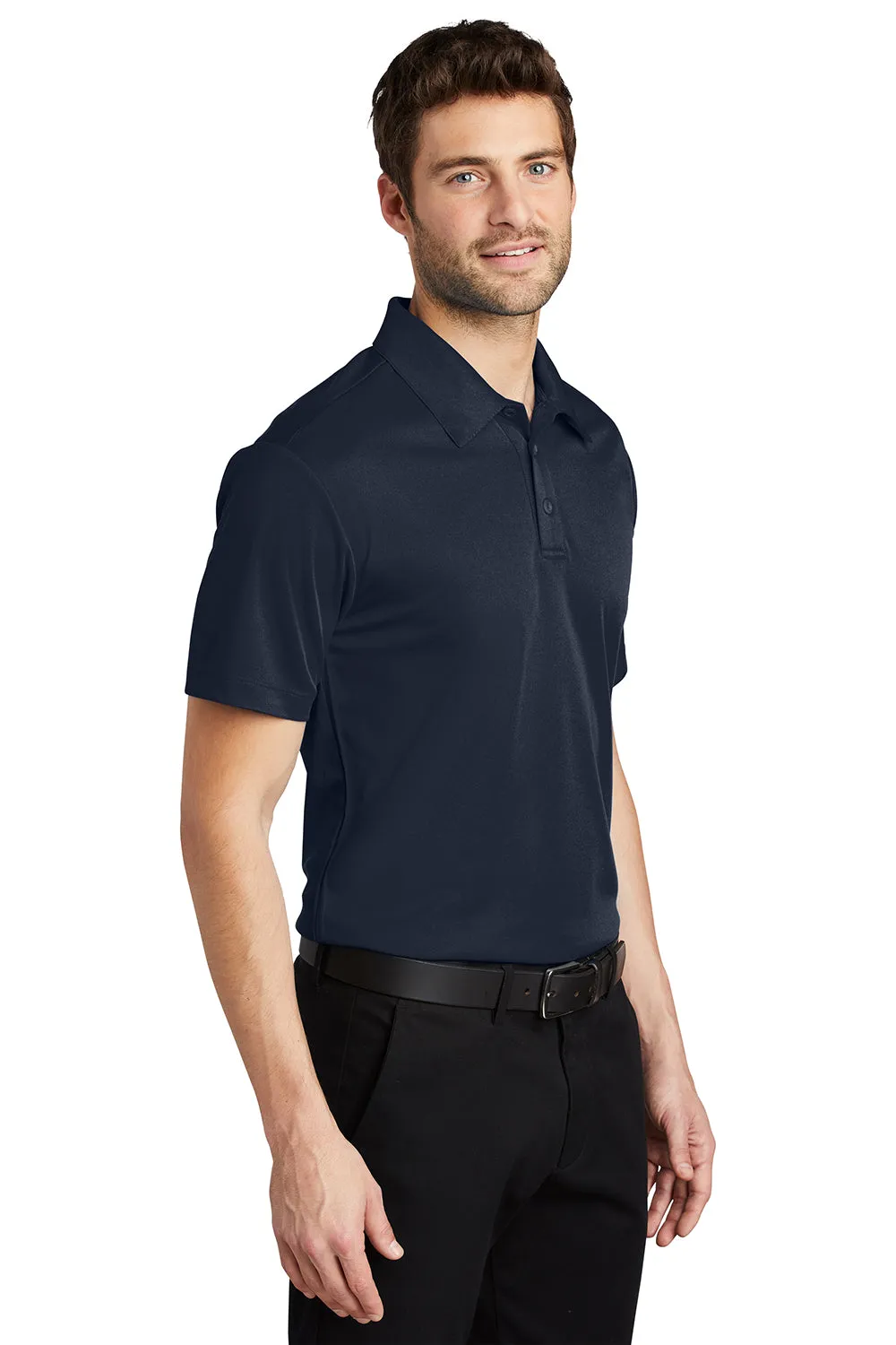 Port Authority Mens Silk Touch Performance Moisture Wicking Short Sleeve Polo Shirt - Navy Blue