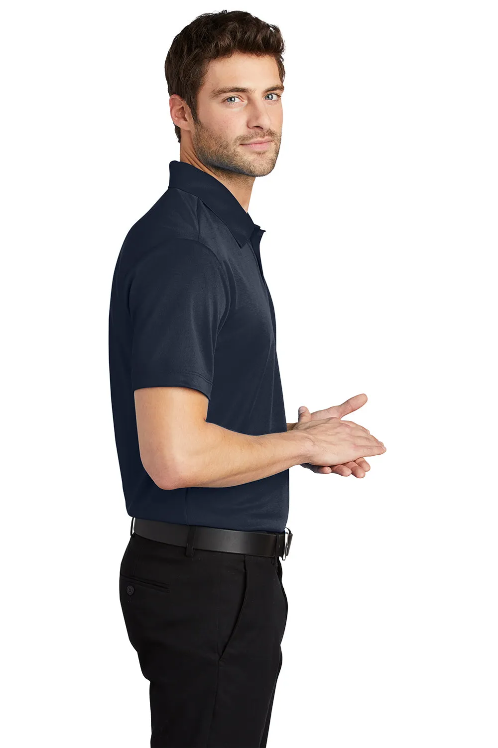Port Authority Mens Silk Touch Performance Moisture Wicking Short Sleeve Polo Shirt - Navy Blue