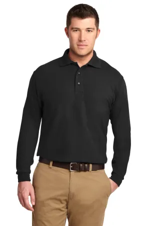 Port Authority Mens Silk Touch Wrinkle Resistant Long Sleeve Polo Shirt - Black