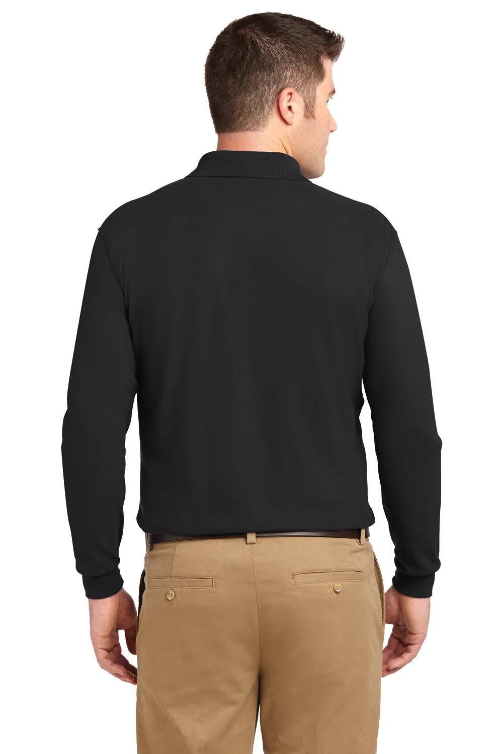Port Authority Mens Silk Touch Wrinkle Resistant Long Sleeve Polo Shirt - Black