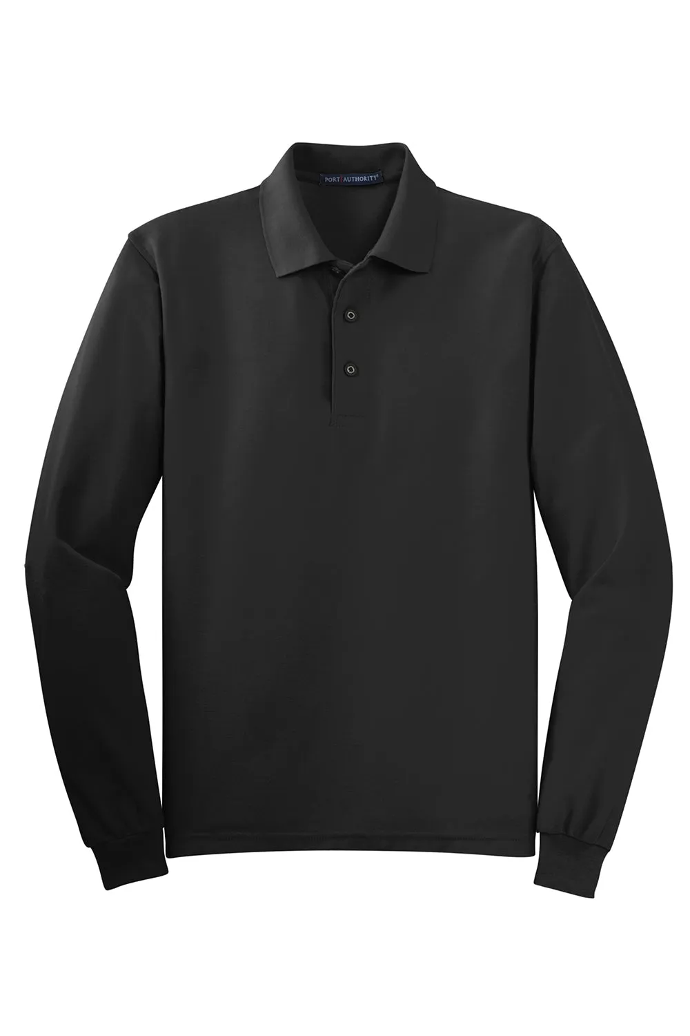 Port Authority Mens Silk Touch Wrinkle Resistant Long Sleeve Polo Shirt - Black