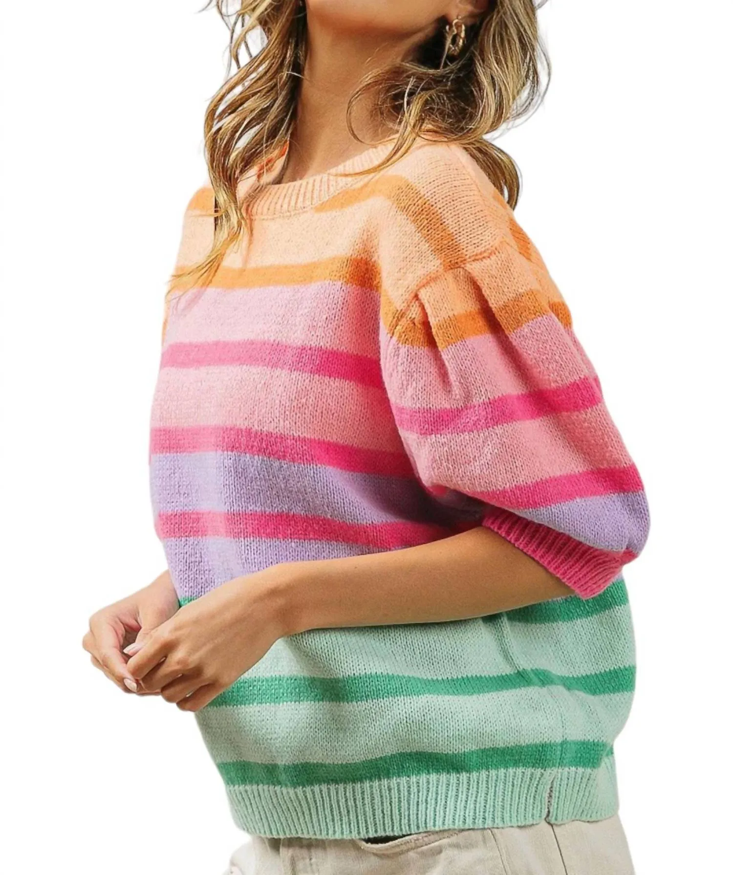 Puff Sleeve Sweater In Color Block
