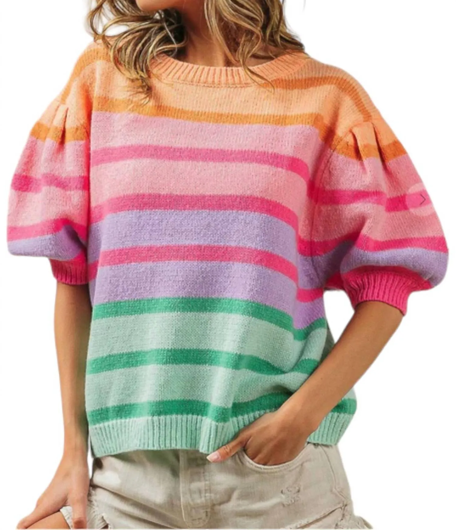 Puff Sleeve Sweater In Color Block