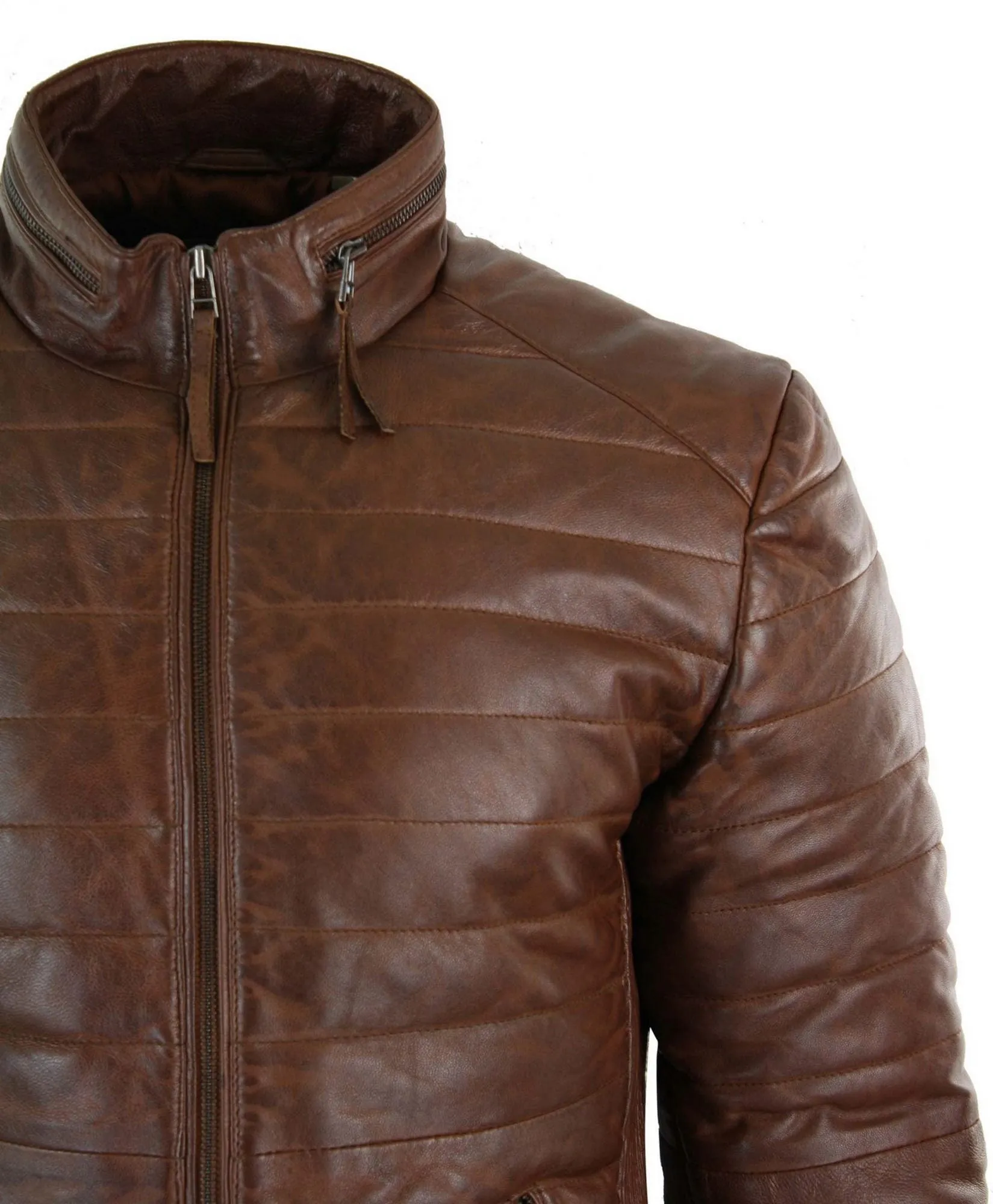 Real Leather Quilted Puffer Jacket