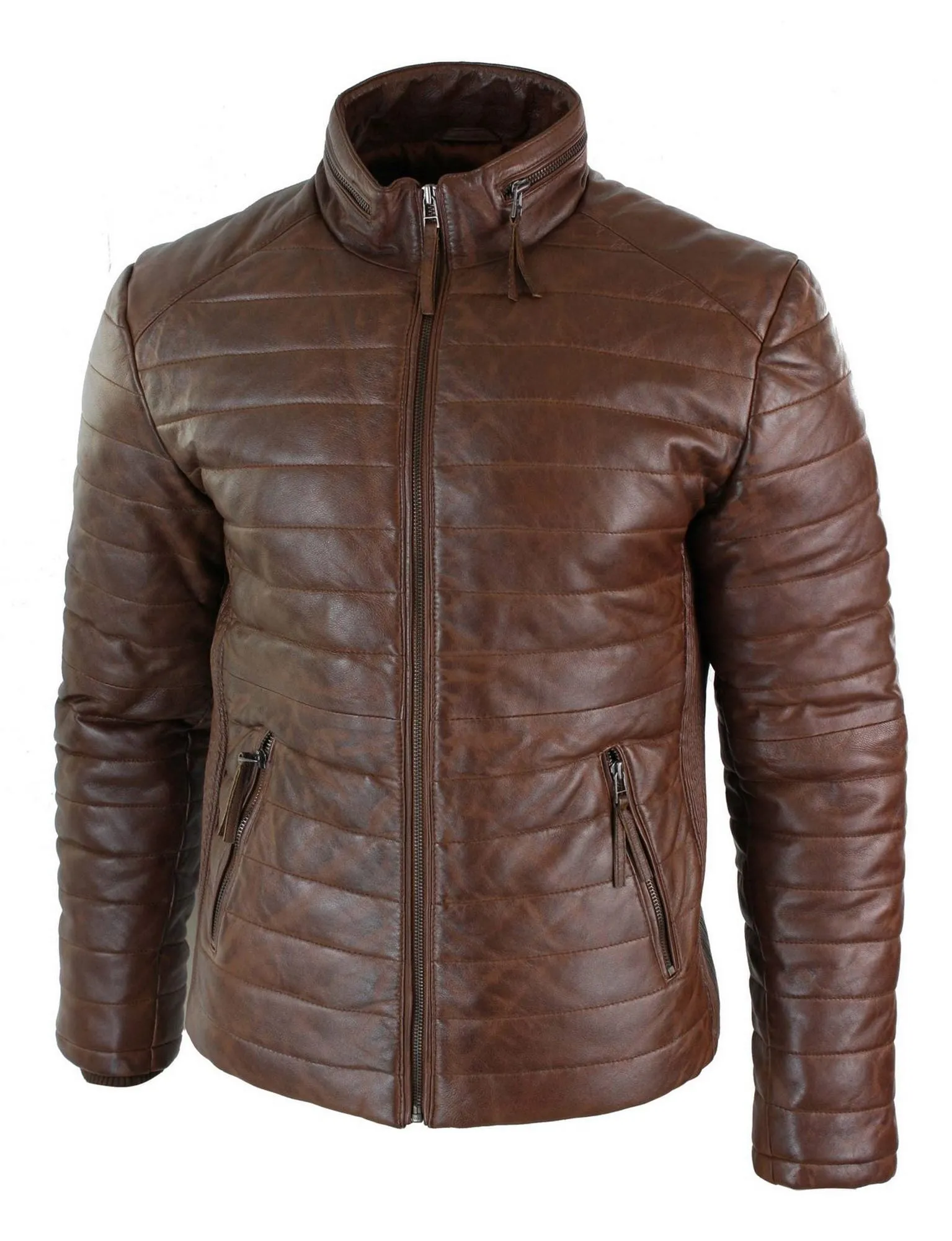 Real Leather Quilted Puffer Jacket