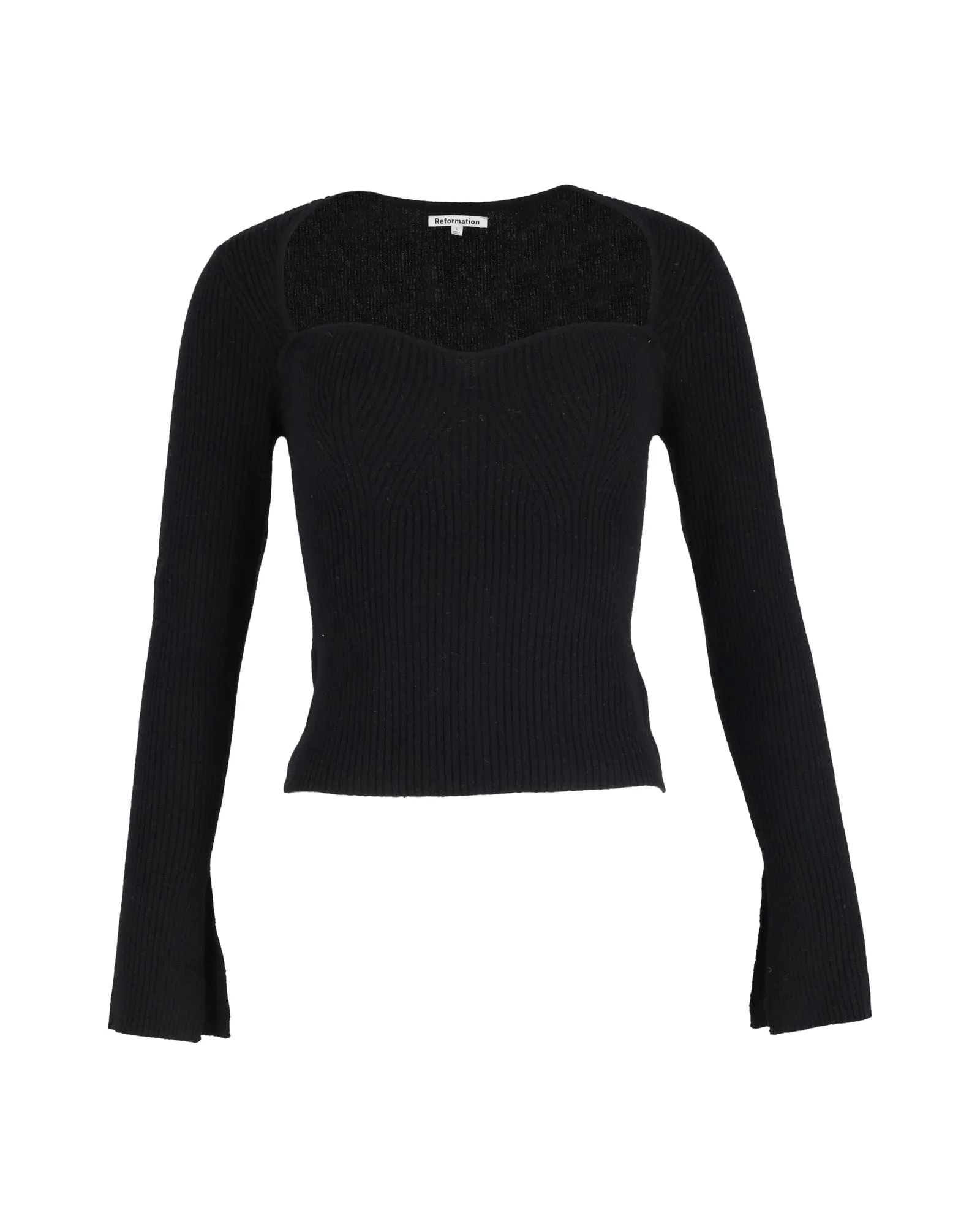 Reformation Sweetheart Knitted Top in Black Wool